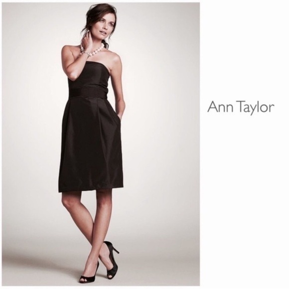 Ann Taylor Women’s Strapless Dress Size 8 100% Silk Black Cocktail Party - Picture 3 of 11